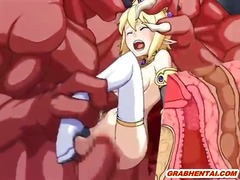 Cute hentai caught and monster cock fucked